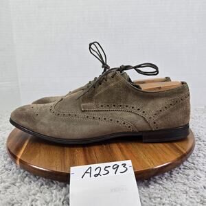 Saks Fifth Avenue Mens 10.5 Taupe Brown Suede Wingtip Full Brogue Casual Oxford